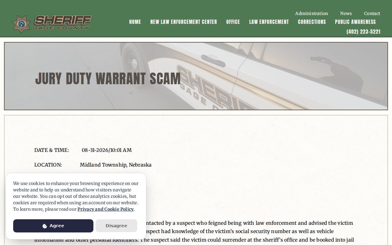 Gage County sheriff warrant scam warning