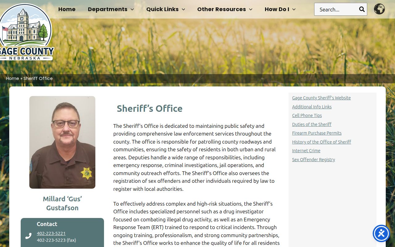 Gage County sheriff and arrest warrant agency contact