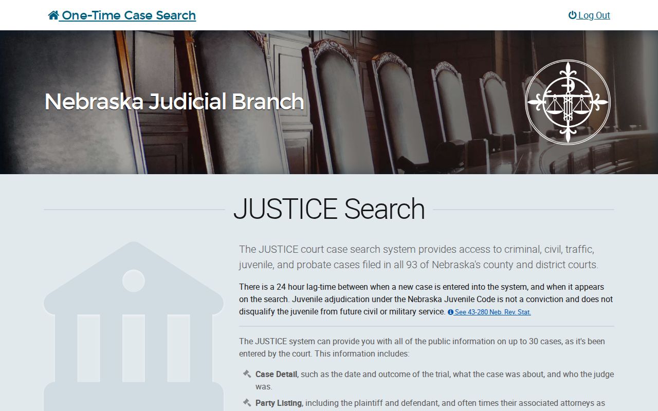 Nebraska JUSTICE timing and terms for Gage County traffic warrant searches