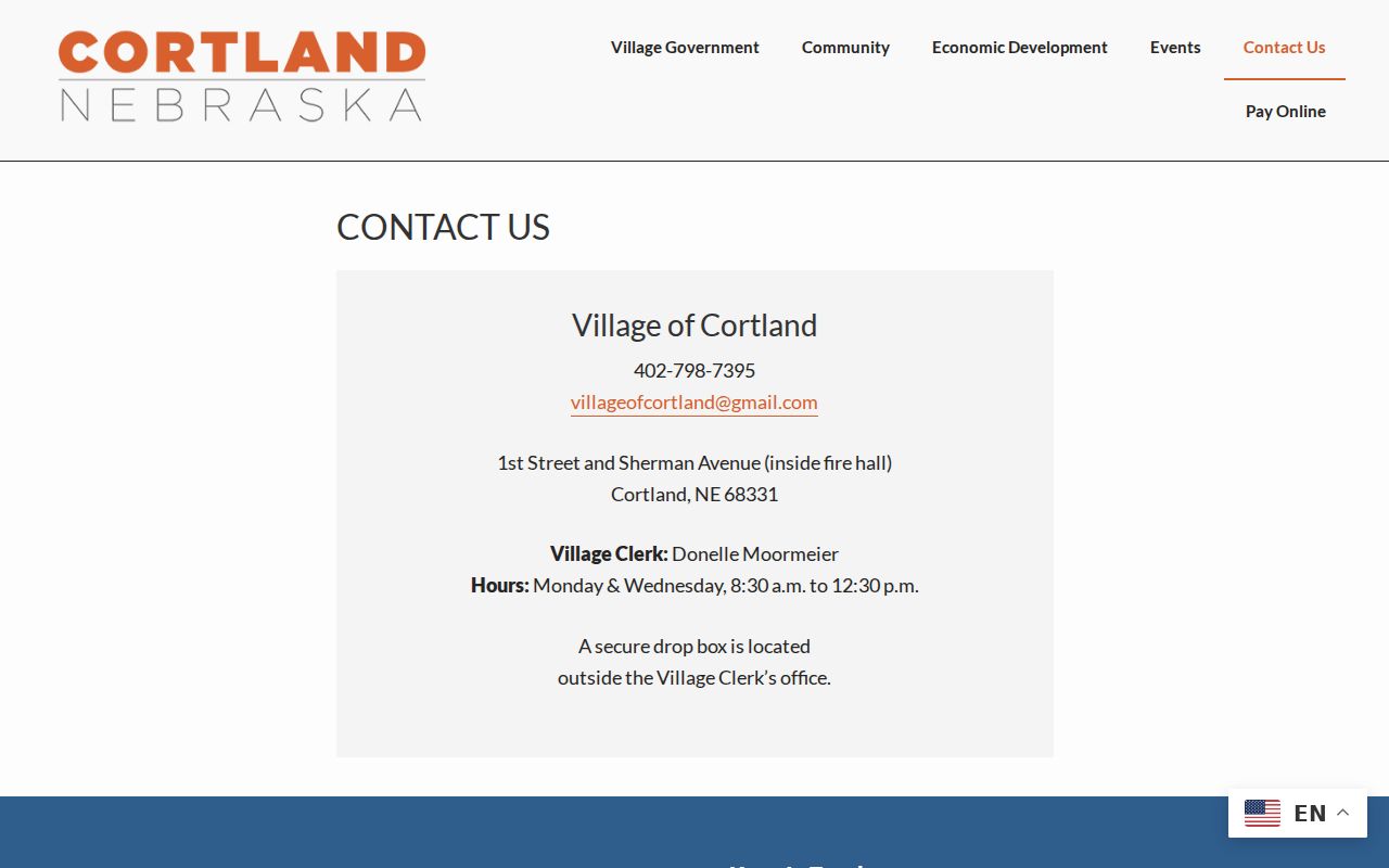 Cortland village office and drop box for warrant records routing