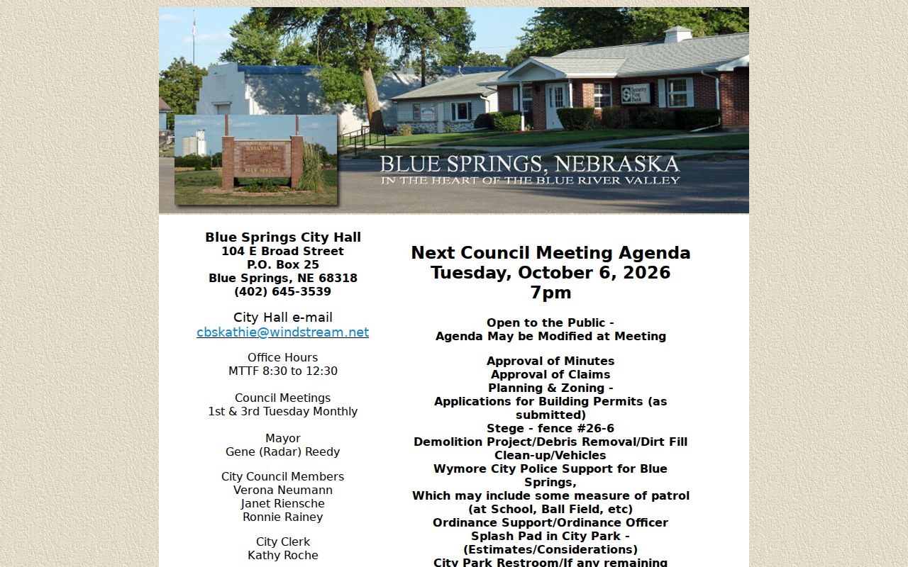 Blue Springs City Hall contact for Blue Springs warrant records